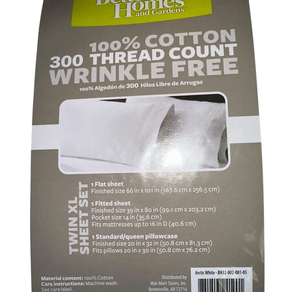 Better Homes and Gardens Twin XL 300 Thread Count Wrinkle Free Cotton Sheets New